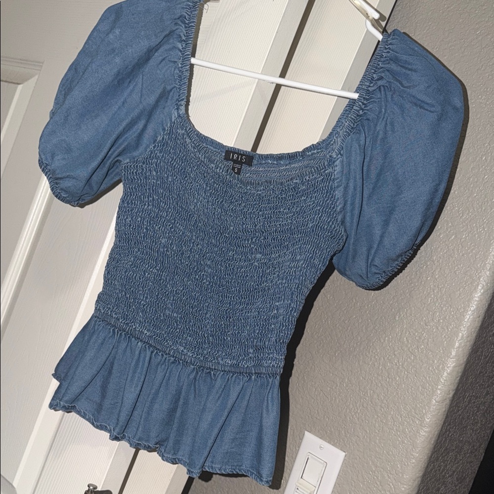 Iris Denim Blue Smocked Blouse
